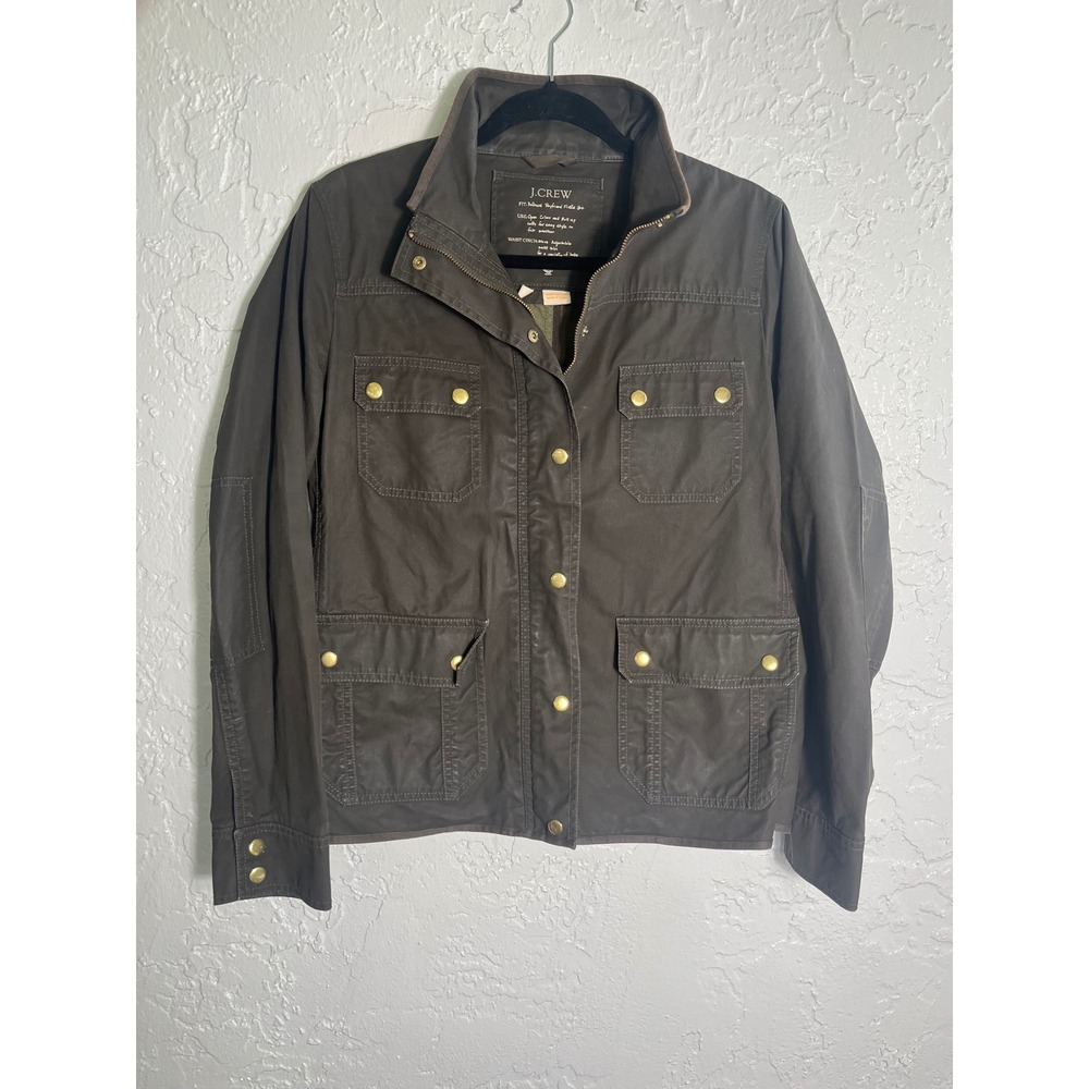 J.Crew Downtown Field Jacket XS Gray Utility Military Waxed Cotton Snap Zip